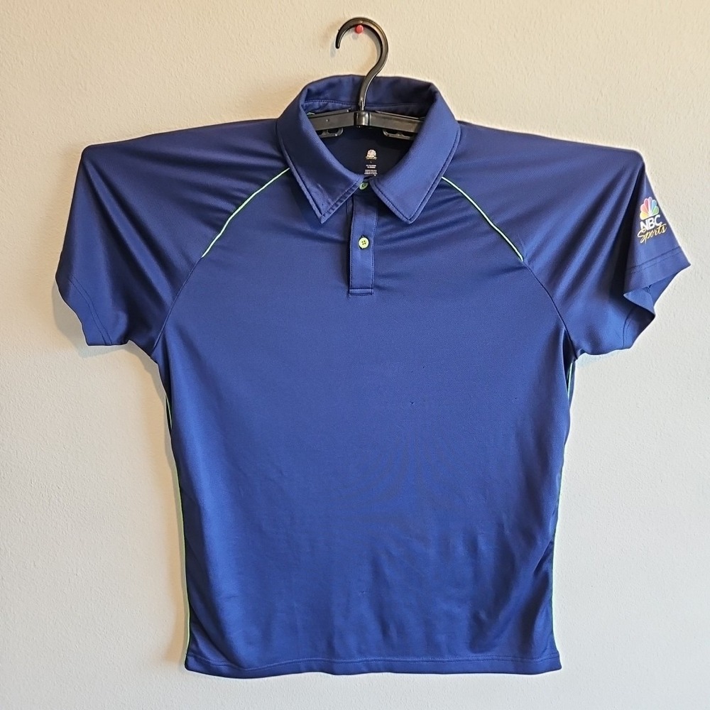 NBC Sports‎ Polo Men's Size Large Navy Blue Green Collared Shirt Golf Reporter